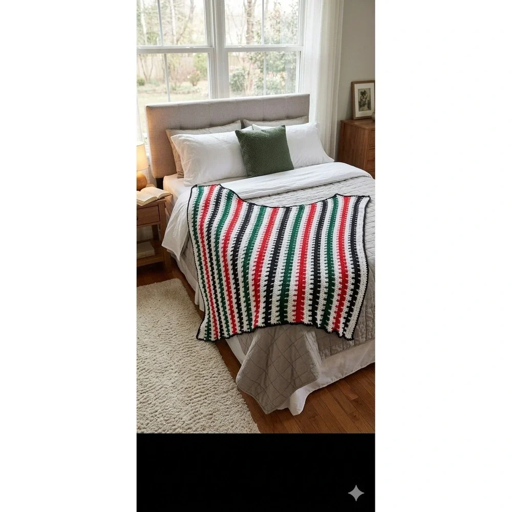 Vintage Large Colorful Crocheted Afghan Blanket Throw 26x51 Handwoven Grannycore